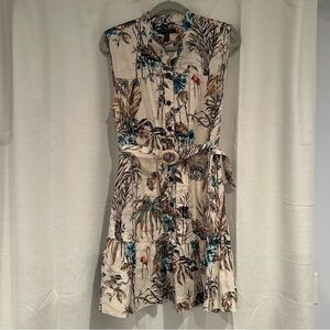 Banana Republic Beige Tropical Print Mini Dress (Medium)